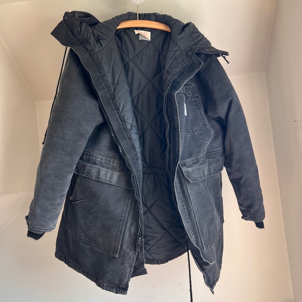 Vintage Carhartt Jacket USA Made Black CQ385 L 90s Hooded Chore Detroit Siberian - Picture 3 of 11